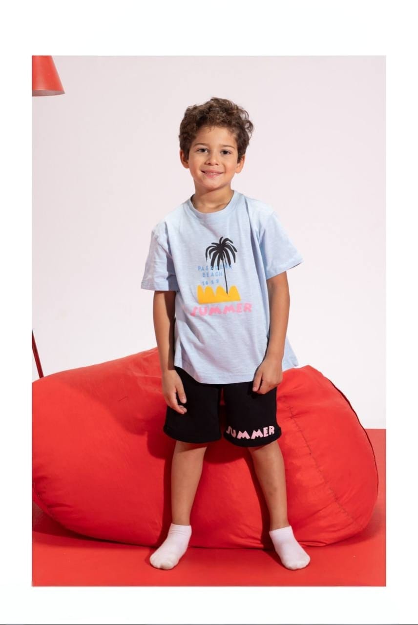 Boys' Summer Graphic T-Shirt & Shorts Set – Palm Tree Cotton 2-Piece Casual Outfit