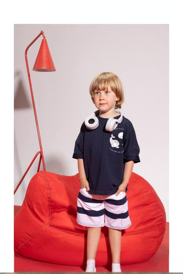 Boys' Whale Graphic T-Shirt & Striped Shorts Set – Cotton Summer 2-Piece Casual Outfit