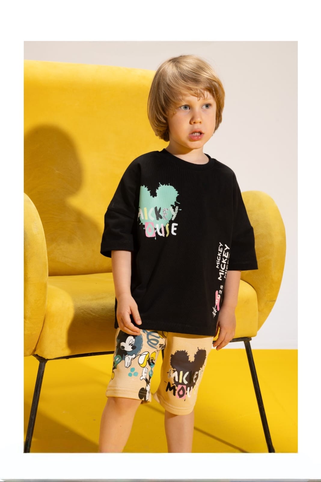 Boys' Mickey Mouse Oversized T-Shirt & Printed Shorts Set – Cotton Summer 2-Piece Outfit
