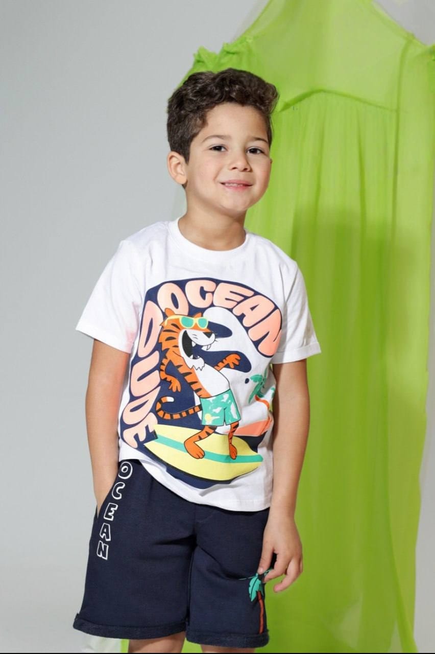 Boys' Ocean Adventure Graphic T-Shirt & Navy Shorts Set – Cotton Summer 2-Piece Outfit