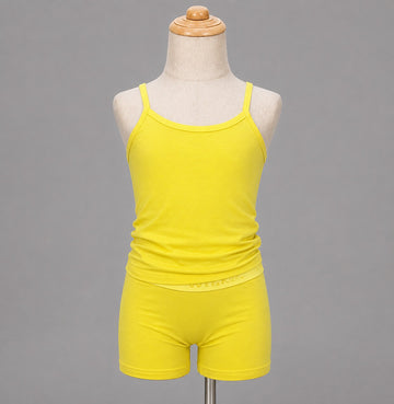 Girls’ Yellow Cami Top & Shorts Set – Comfortable 2-Piece Summer Outfit with Adjustable Straps