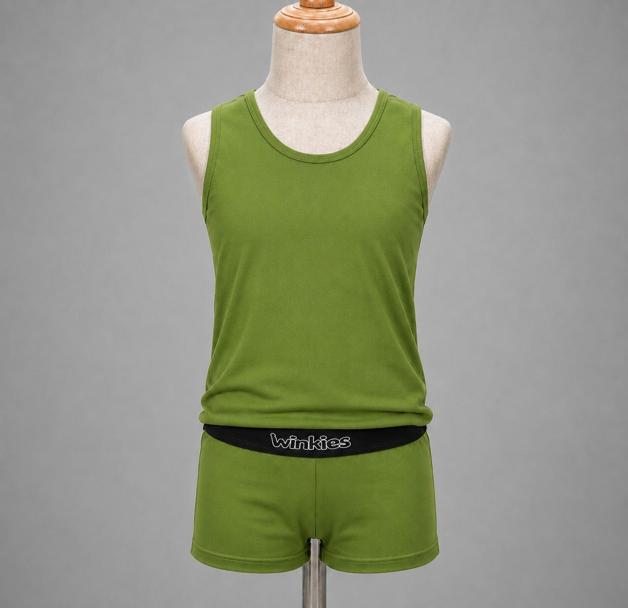 Boys’ Olive Green Tank Top & Shorts Set – Textured 2-Piece Casual Summer Outfit