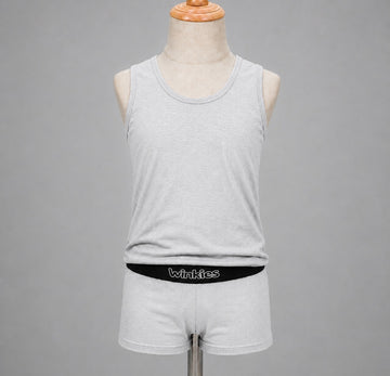 Boys’ White Tank Top & Shorts Set – Textured Casual 2-Piece Summer Outfit
