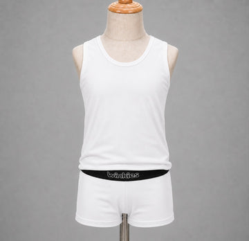 Boys’ White Tank Top & Shorts Set – Classic Casual 2-Piece Summer Outfit