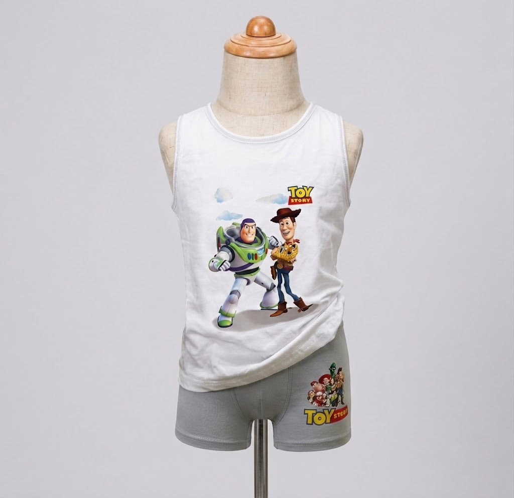 Boys’ Disney Toy Story Woody & Buzz Lightyear Tank Top & Shorts Set – White & Grey 2-Piece Outfit