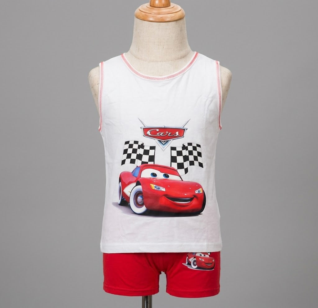 Boys’ Disney Cars Lightning McQueen Tank Top & Shorts Set – Red & White 2-Piece Summer Outfit