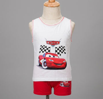 Boys’ Disney Cars Lightning McQueen Tank Top & Shorts Set – Red & White 2-Piece Summer Outfit