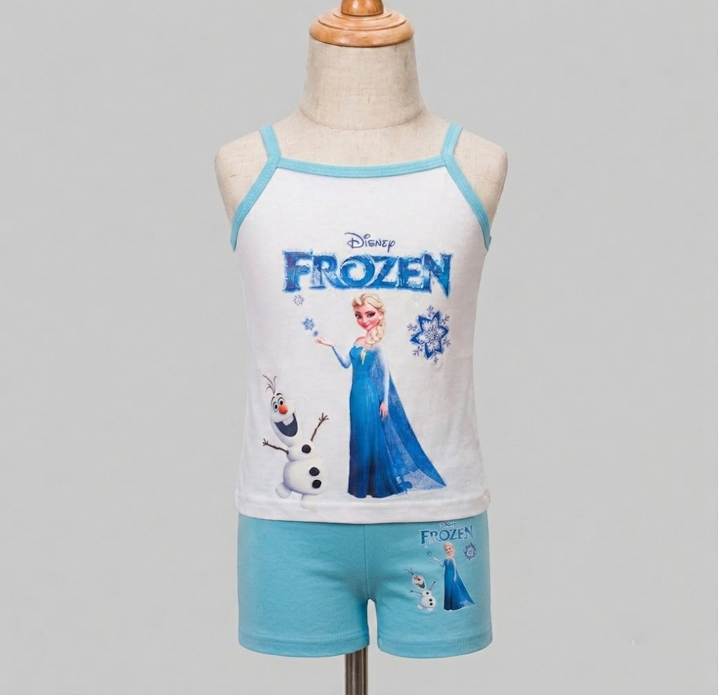 Girls’ Disney Frozen Elsa & Olaf Tank Top and Shorts Set – Blue Summer 2-Piece Outfit
