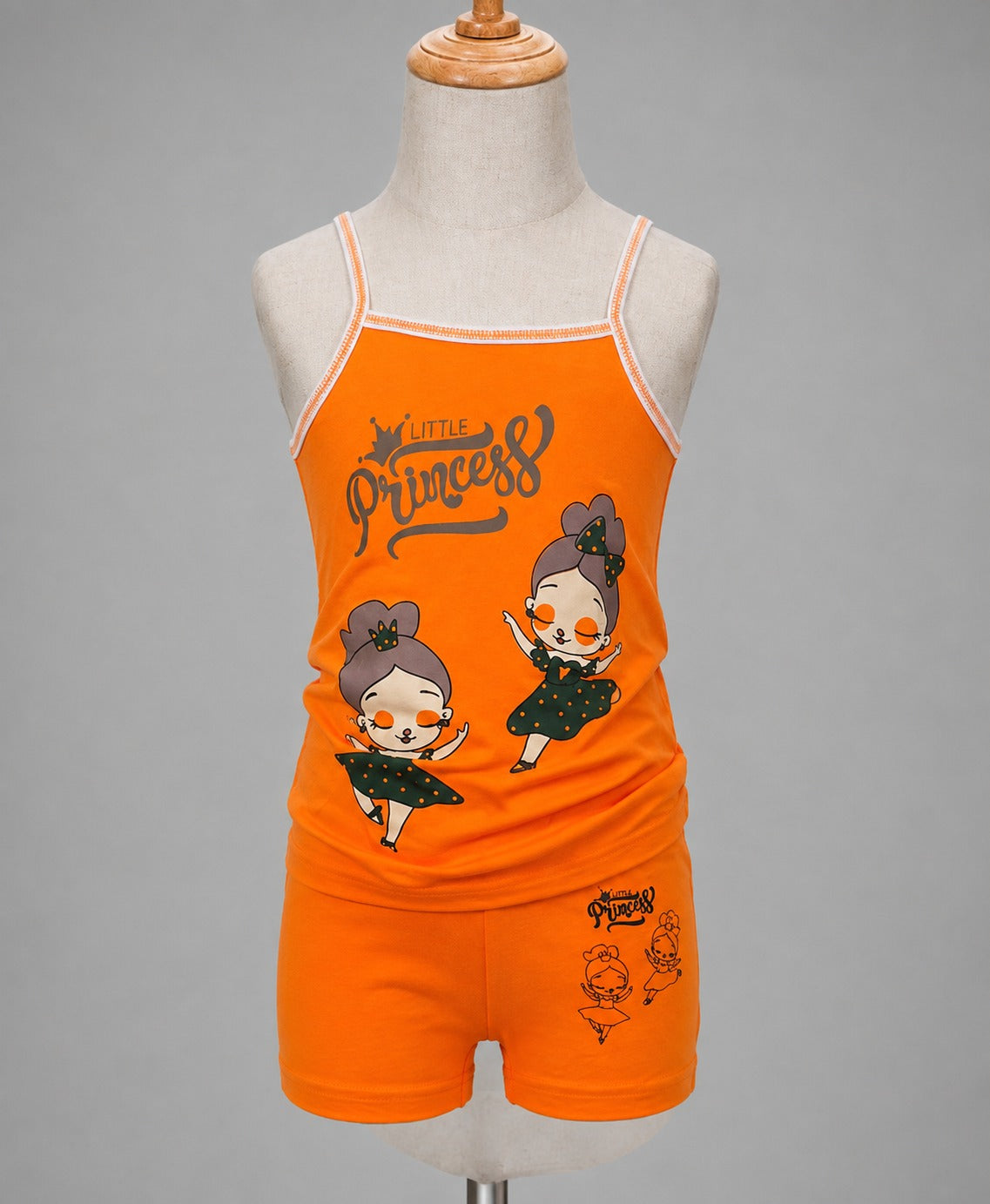 Girls’ Little Princess Tank Top & Shorts Set – Orange Ballerina Graphic 2-Piece Summer Outfit