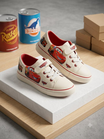 Kids’ Lightning McQueen Cars Sneakers – White Casual Shoes with Velcro Strap