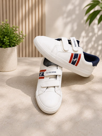 Kids’ U.S. Polo Assn. White Sneakers with Double Velcro Straps – Casual Everyday Shoes
