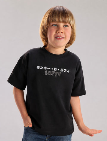 Boys' One-Piece Luffy Graphic T-Shirt | Black Oversized Anime Streetwear Tee