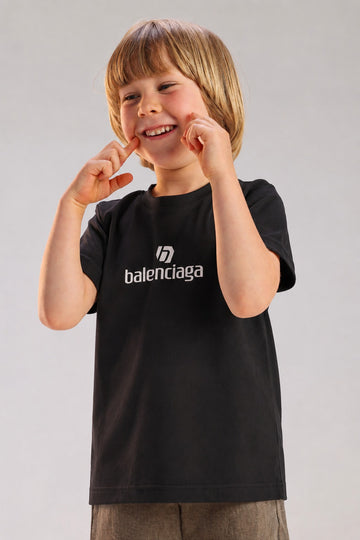 Boys' Black Balenciaga Graphic T-Shirt | Oversized Streetwear Casual Tee