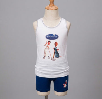 Kids’ Disney Ratatouille Tank Top & Shorts Set – White Graphic Sleeveless Top with Blue Character Shorts