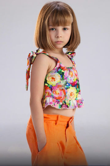 Girls’ Floral Print Sleeveless Romper – Button-Front Summer Playsuit with Shorts