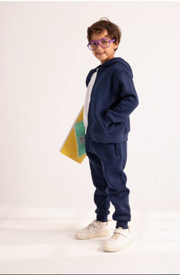 Boys’ Navy Blue Zip-Up Hoodie – Casual Hooded Sweatshirt with Front Pockets