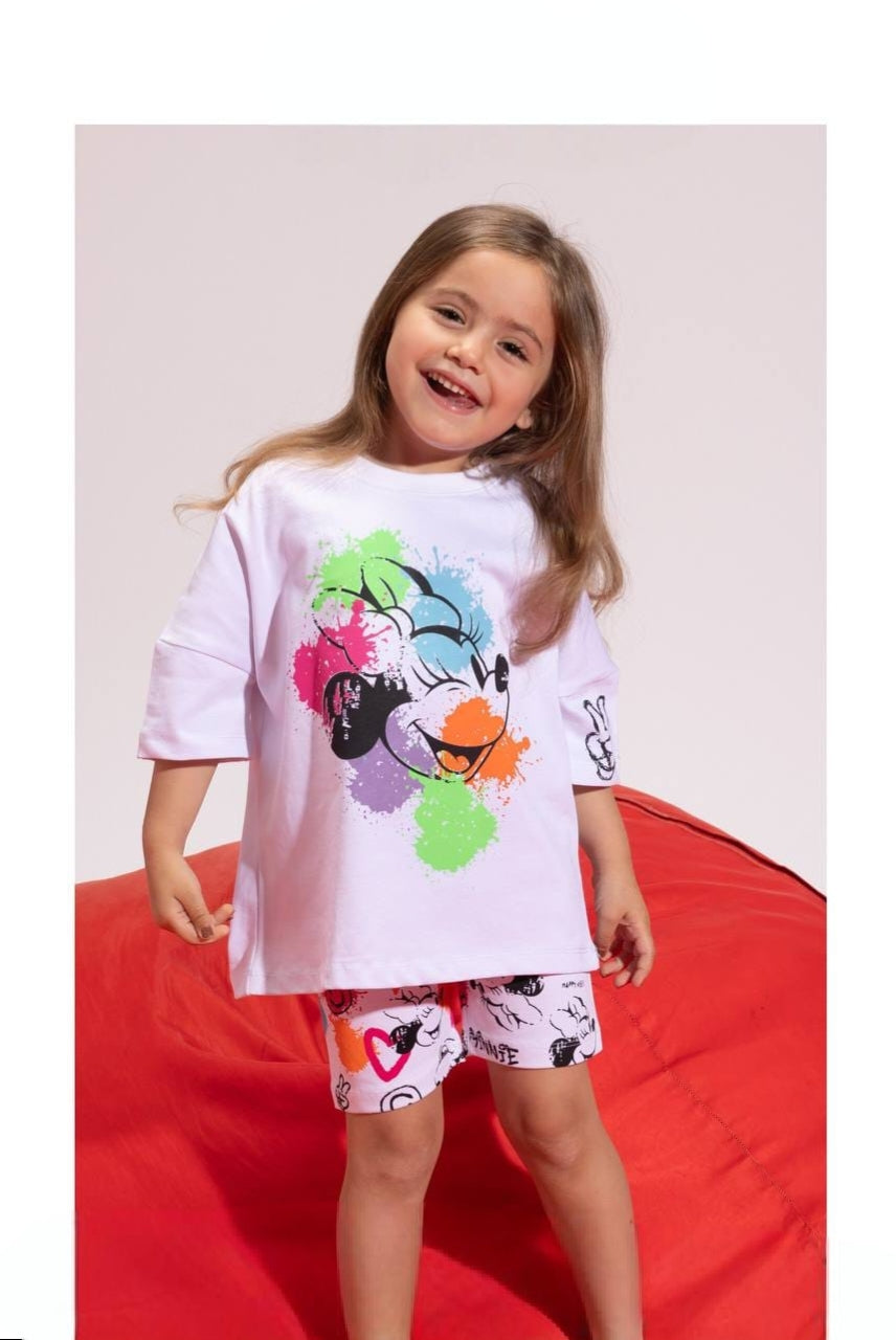 Girls’ Minnie Mouse Graphic T-Shirt & Printed Shorts Set – Casual Summer Outfit