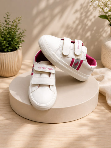 Girls’ White & Pink U.S. Polo Assn. Sneakers with Double Velcro Strap – Casual Kids’ Shoes