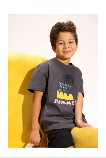 Boys’ Pasadena Beach Summer T-Shirt & Shorts Set – Graphic 2-Piece Casual Outfit