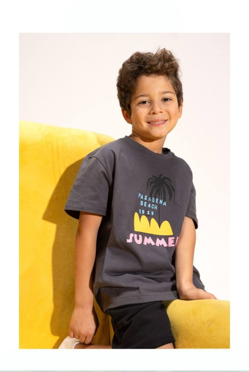 Boys’ Pasadena Beach Summer T-Shirt & Shorts Set – Graphic 2-Piece Casual Outfit
