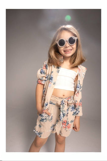 Girls’ Floral Summer 2-Piece Set – Short-Sleeve Shirt, & Matching Shorts