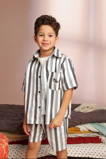 Boys’ Striped 3-Piece Summer Set – Short-Sleeve Shirt, T-Shirt & Matching Shorts