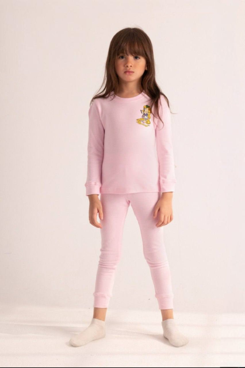 Girls’ Pink 2-Piece Warm Pajama Set – Long-Sleeve Top & Matching Pants