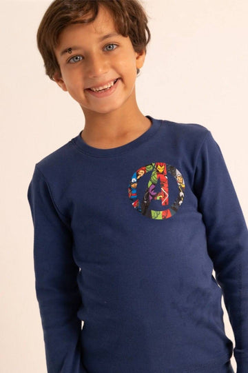 Boys’ Navy Blue 2-Piece Warm Pajama Set – Long-Sleeve Top & Matching Pants