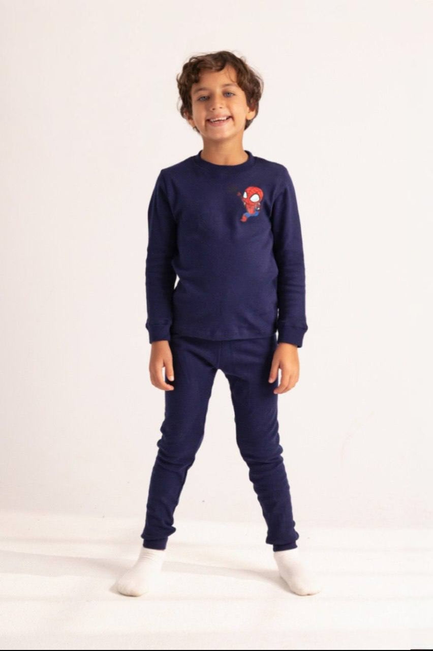 Boys’ Navy Blue 2-Piece Spider-Man Pajama Set – Long-Sleeve Top & Matching Pants