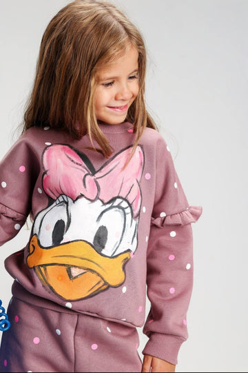 Girls’ Daisy Duck Printed 2-Piece Sweatshirt & Jogger Set – Polka Dot Design