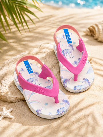 Girls’ Pink Unicorn Flip-Flops – Cute Printed Summer Beach Sandals