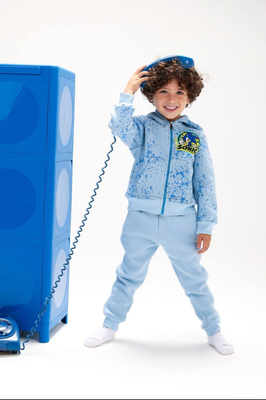 Boys’ Sonic the Hedgehog Hoodie & Jogger Set – Blue Splatter Print 2-Piece Tracksuit