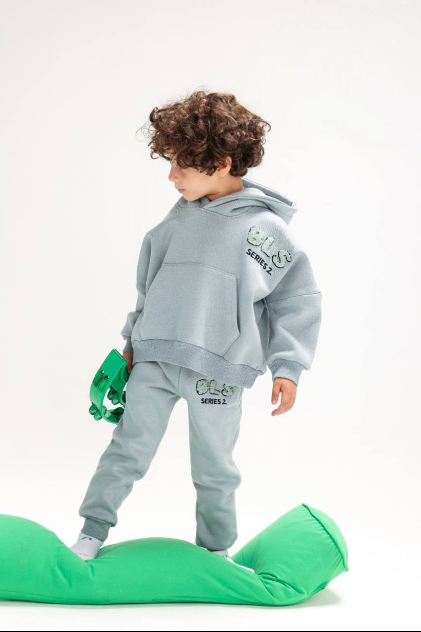 Boys’ Grey “Busy Club” Hoodie & Jogger Set – Cozy 2-Piece Casual Tracksuit