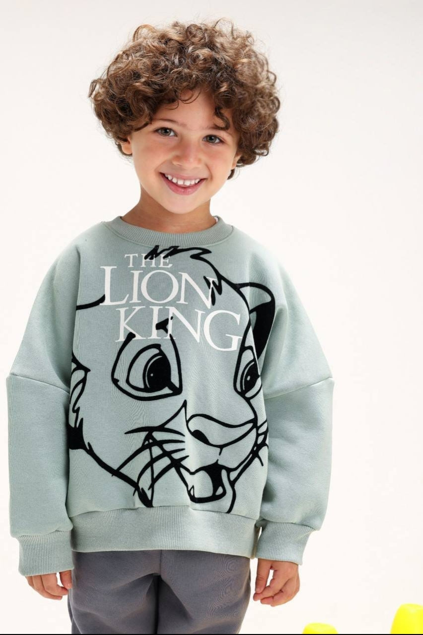 Boys’ Disney The Lion King Sweatshirt – Sage Green Crewneck with Front & Back Graphics