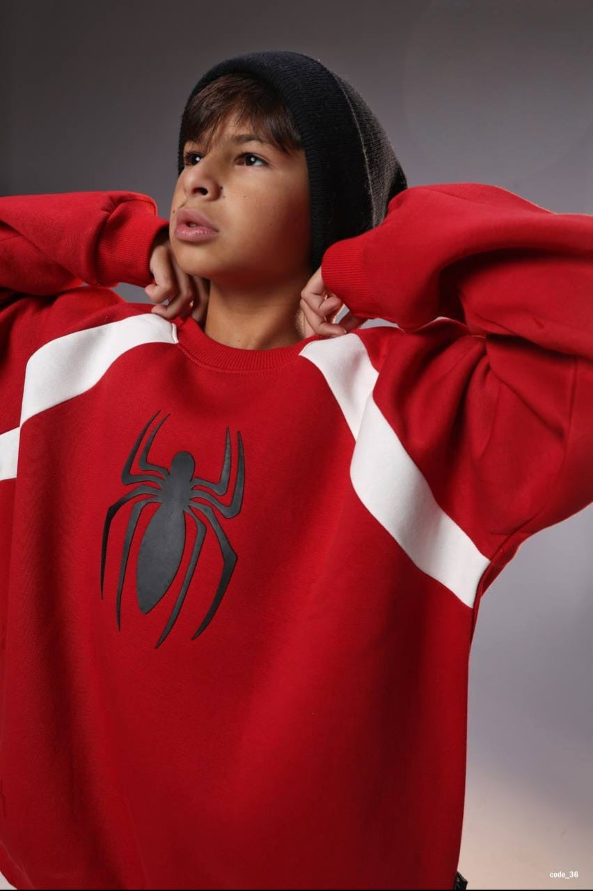 Boys’ Red Spider-Man Graphic Sweatshirt – Long-Sleeve Crew Neck Pullover