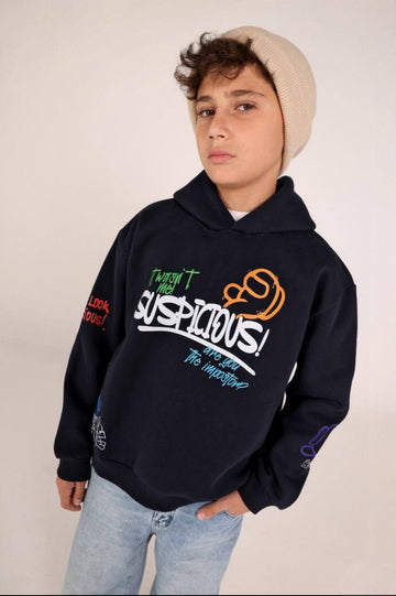 Boys’ Black Graphic Hoodie – Colorful Cartoon Character Print & Casual Streetwear Design