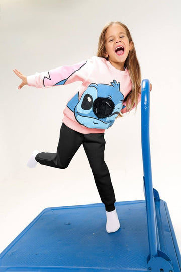 Girls’ Stitch Graphic Sweatshirt – Pink Long-Sleeve Casual Pullover