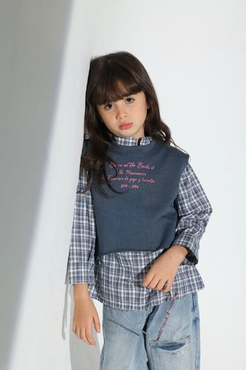 Girls’ Plaid Shirt with Knit Sweater Vest – Layered Casual Top