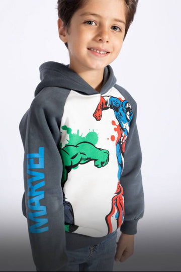 Boys’ Marvel Superhero Graphic Hoodie – Color Block Long-Sleeve Sweatshirt