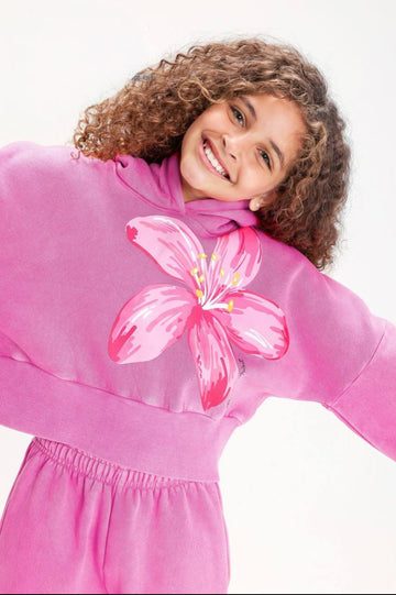 Girls’ Pink Floral Hoodie & Jogger Pants Set – Cute Graphic Two-Piece Outfit