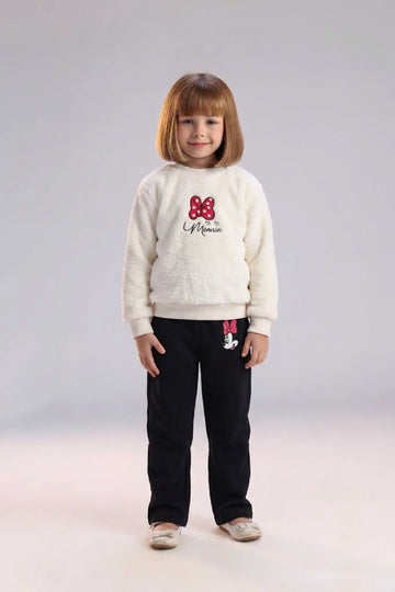 Girls Minnie Mouse Fleece Sweatshirt & Jogger Set – Cream & Black