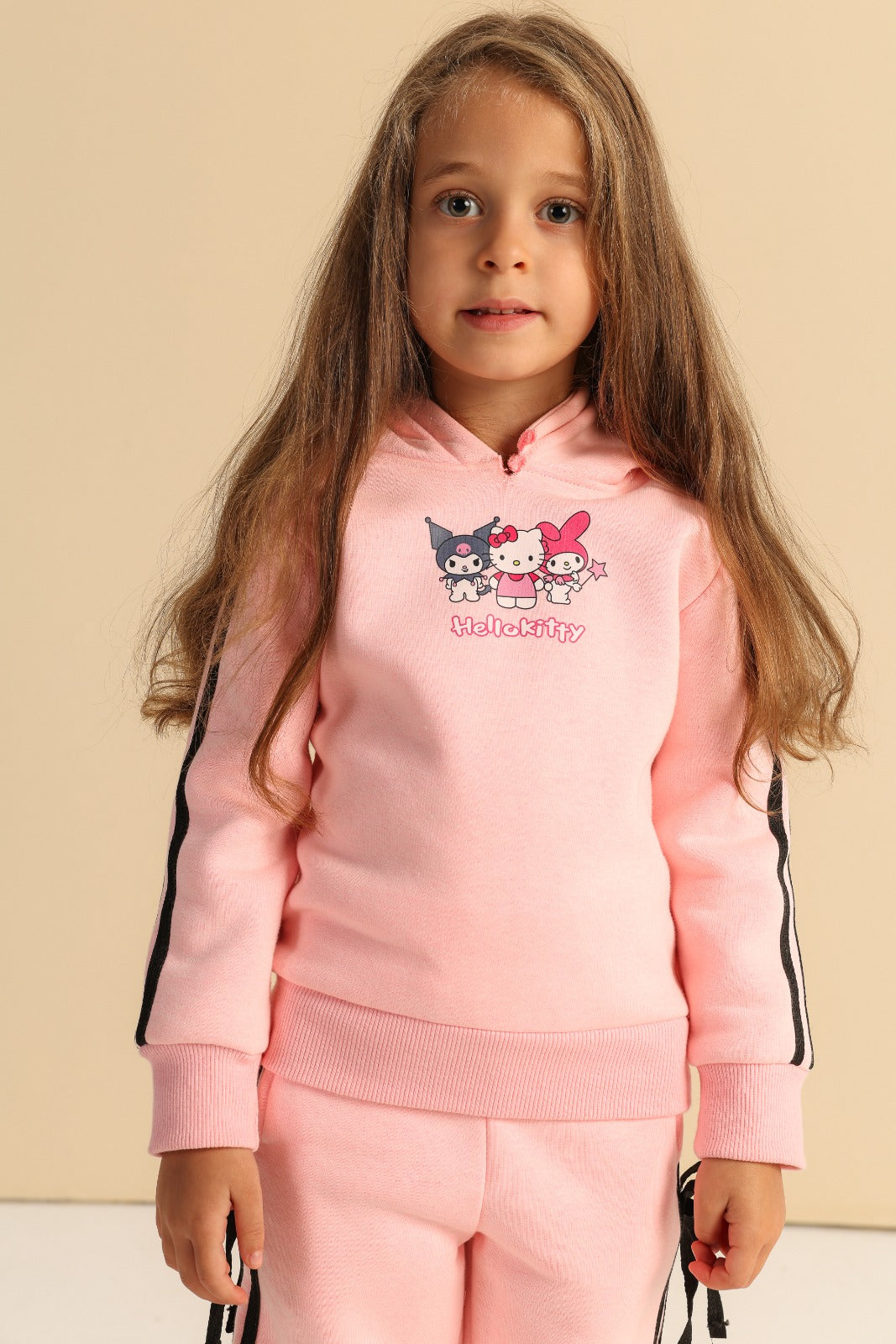 Girls’ Hello Kitty Pink Hoodie & Wide-Leg Pants Set – Cute Graphic Tracksuit