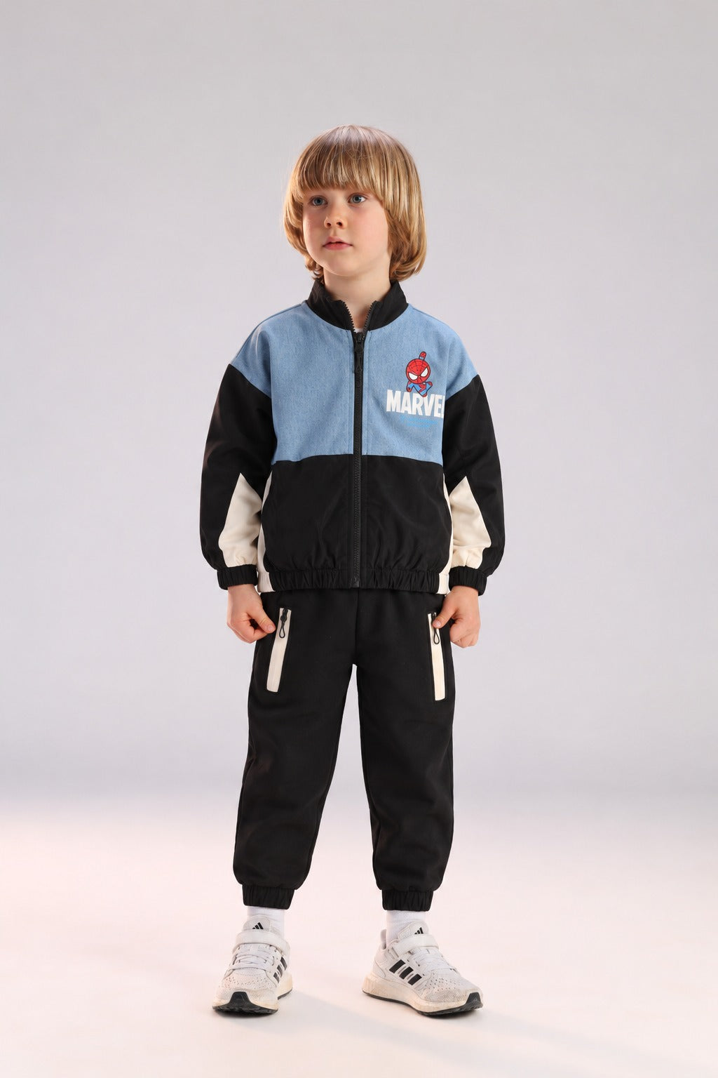 Kids Marvel Spider-Man & Avengers Color-Block Tracksuit Set – Zip-Up Jacket & Jogger Pants