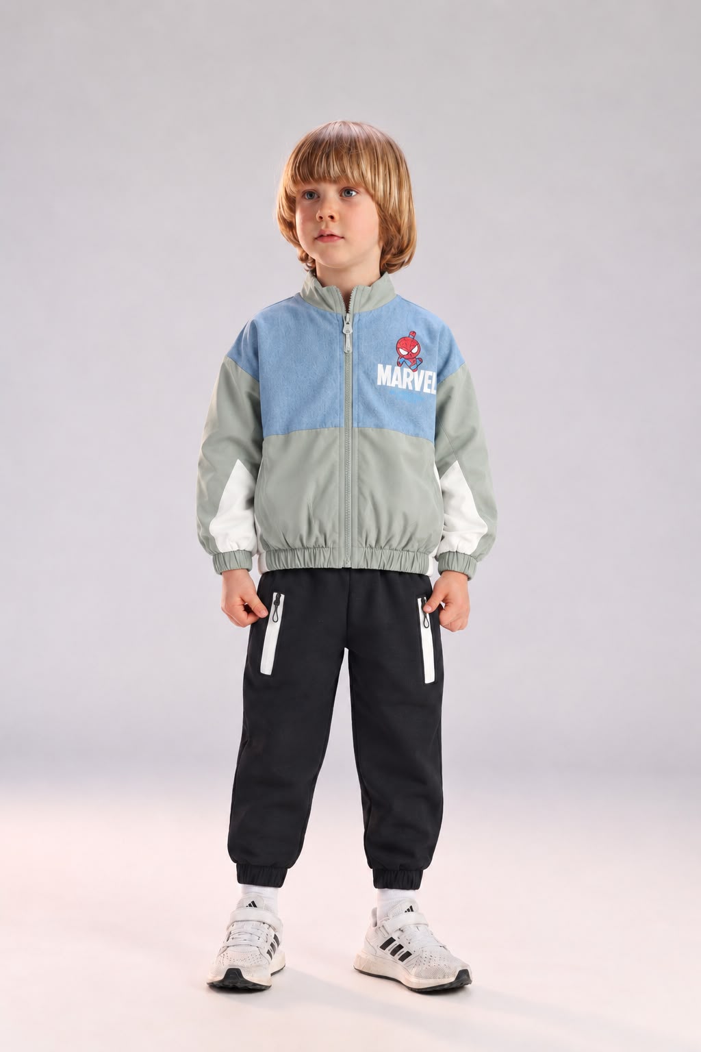 Kids Marvel Spider-Man Color Block Tracksuit Set – Zip-Up Jacket & Jogger Pants