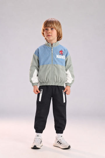 Kids Marvel Spider-Man Color Block Tracksuit Set – Zip-Up Jacket & Jogger Pants