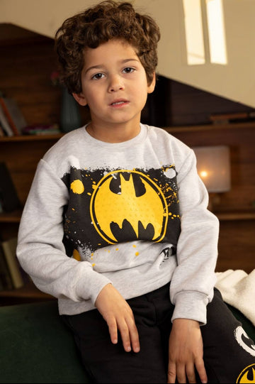 Boys’ Batman Sweatshirt & Jogger Set – Grey Graphic Top with Black Printed Pants | Code 805