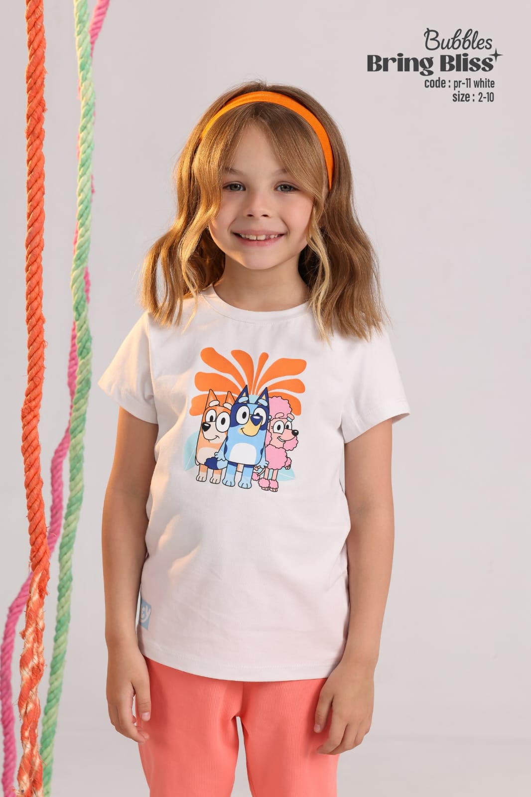 Girls Bluey Printed White T-Shirt – Cute Cartoon Graphic Tee (Ages 2–10)