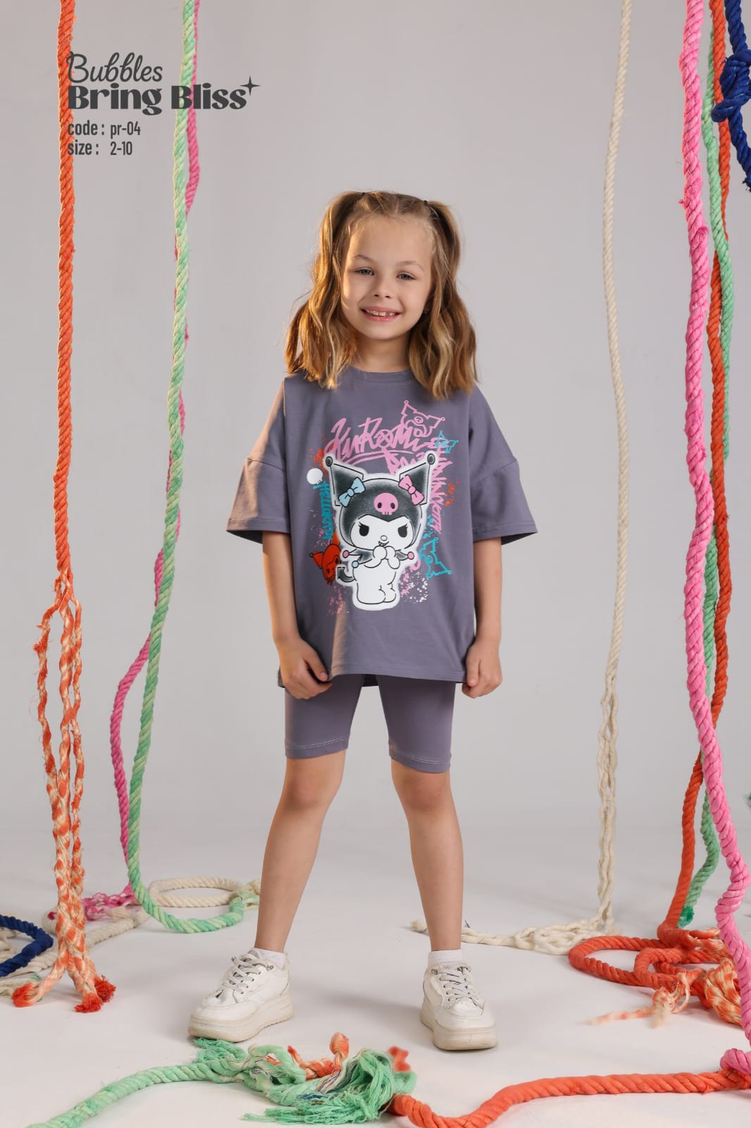 Girls’ Kuromi Graphic Oversized T-Shirt – Soft Cotton Casual Tee (Sizes 2–10)