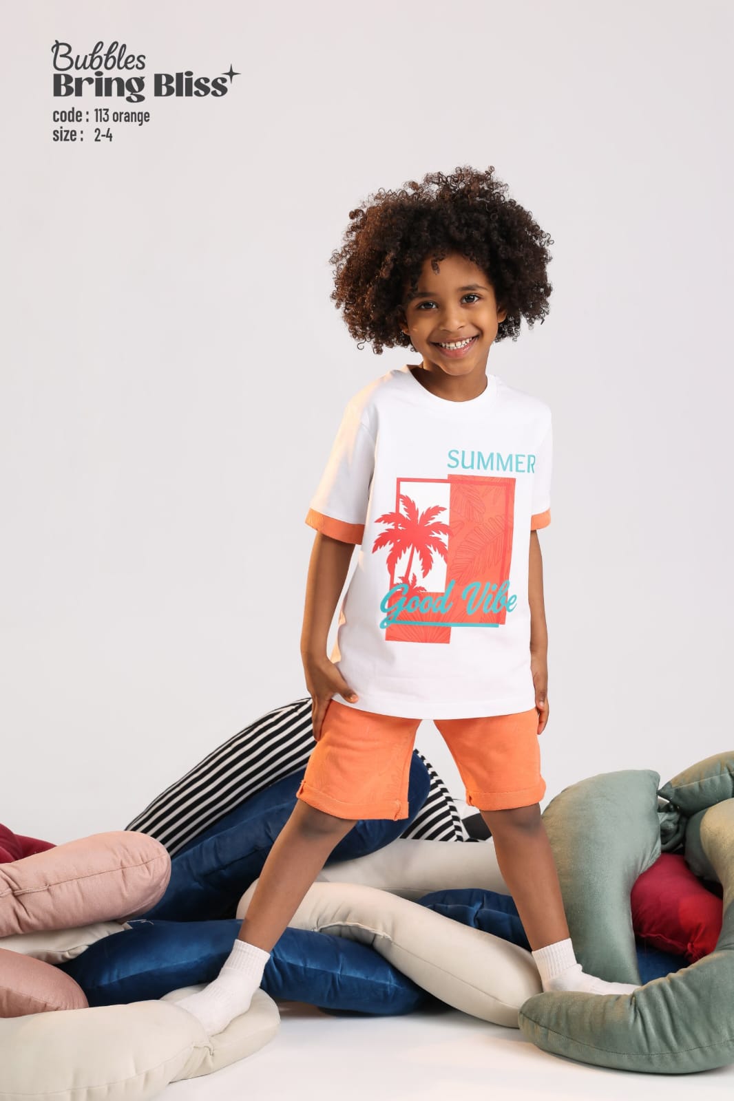 Kids Summer Graphic T-Shirt & Shorts Set – Orange Palm Print Outfit (Size 2–4)