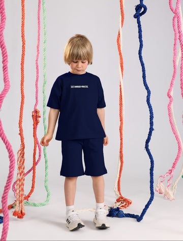 Kids navy blue t-shirt and shorts soft cotton casual summer outfit for ages 5-9 - Bubbles Kidswear Egypt